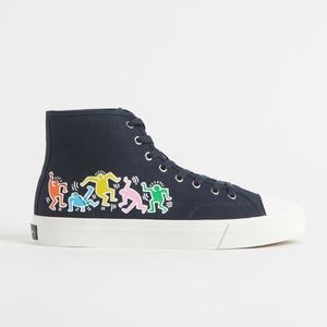 Keith Haring X H&M Hi Top Canvas Trainers in Dark Navy Blue